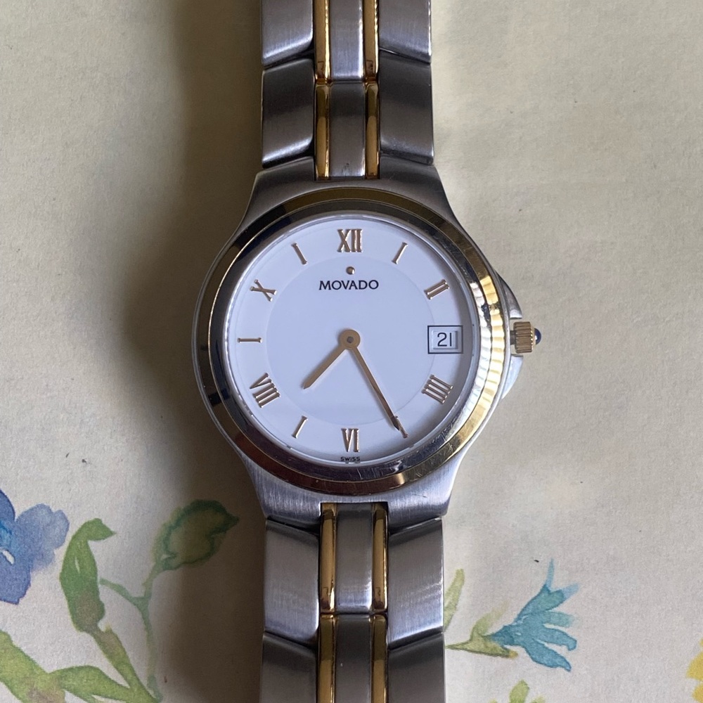 Movado 84-E7-878 Sapphire Crystal 35mm White Dial Date Adjust Men’s Watch. Nice! - Picture 3 of 13